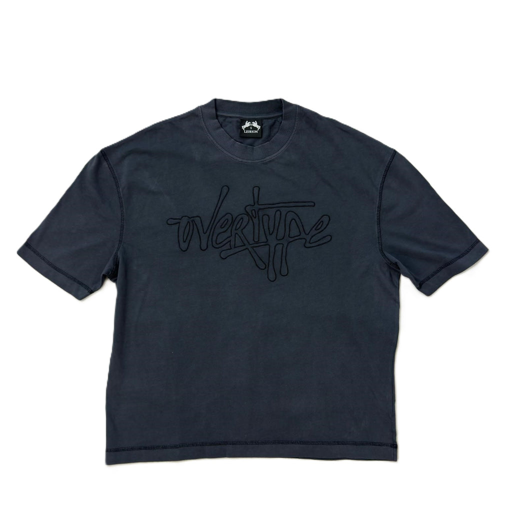 LEIRION Men's Overtype 3D Embroidered Oversized T-Shirt in Black