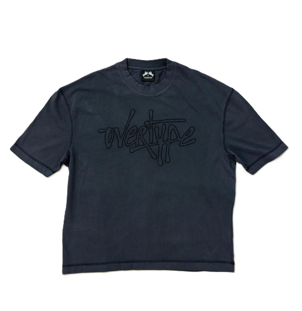 LEIRION Men's Overtype 3D Embroidered Oversized T-Shirt in Black