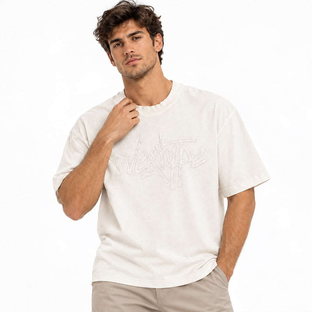 LEIRION Men's Overtype 3D Embroidered Oversized T-Shirt
