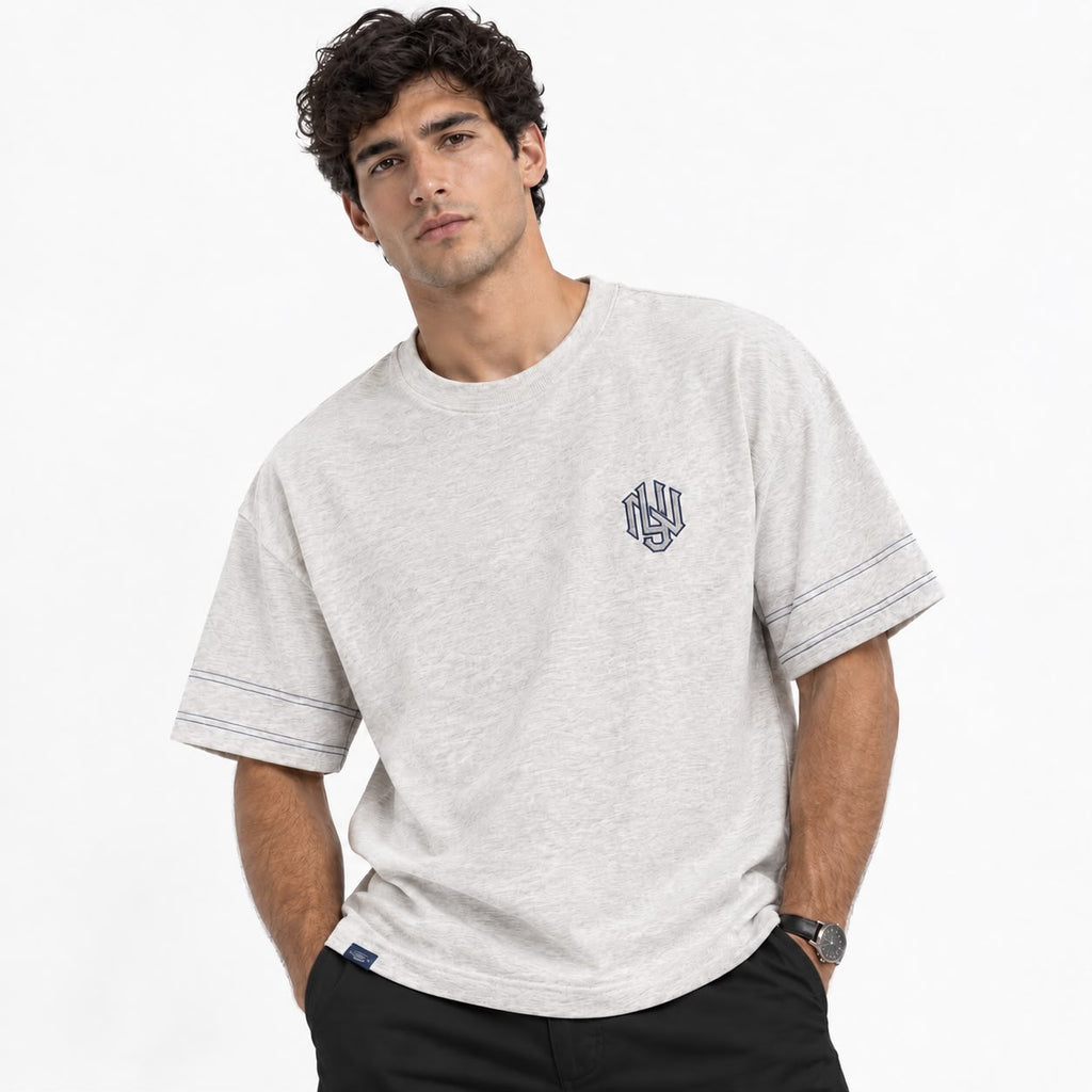LEIRION Men's 300 GSM Heavyweight Oversized T-Shirt in Light Heather Grey