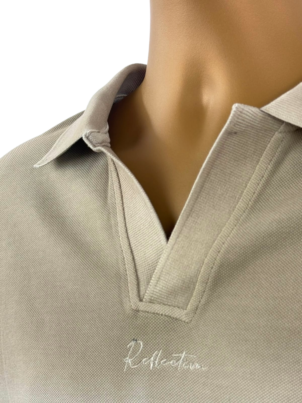 LEIRION Men's Oversized Gradient V-Neck Polo Shirt in Brown Cream Ombré