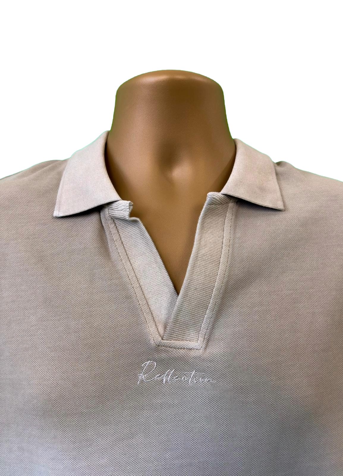 LEIRION Men's Oversized Gradient V-Neck Polo Shirt in Brown Cream Ombré